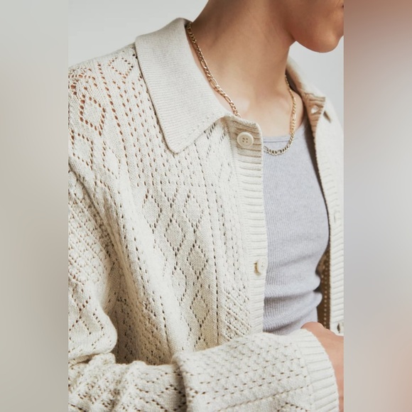 Urban Outfitters UO Zev Button-Down Cotton Polo Sweater Cardigan Size M - Picture 3 of 13